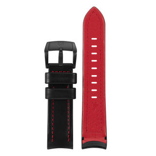 Luminox Genuine Leather Watch Strap - Black/Red 24mm